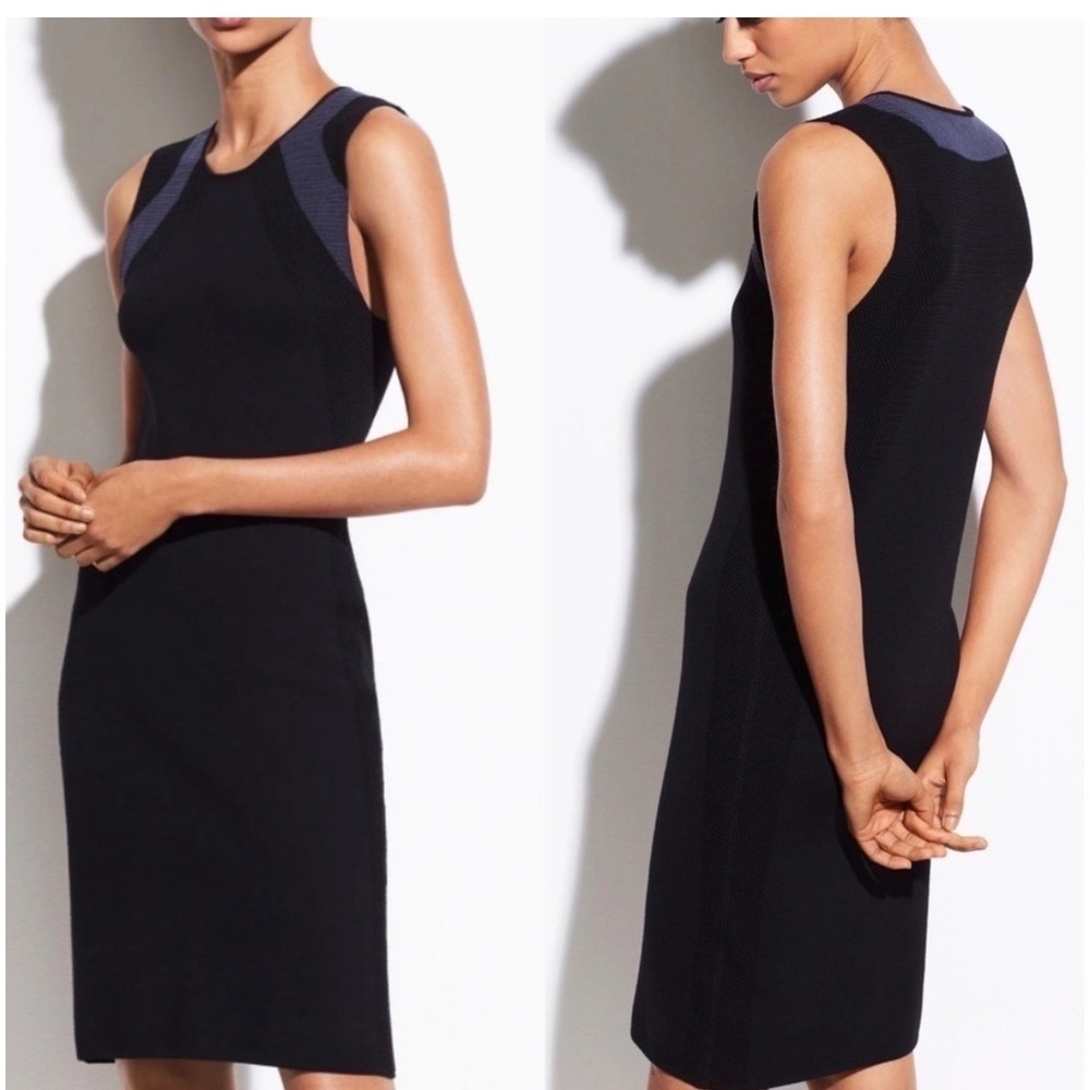 Vince Mixed Media Colorblock Knit Sleeveless Midi Dress – Black/Navy Blue Size S